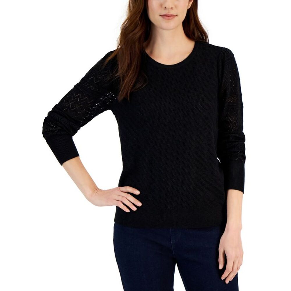 Style & Co. Petite Pointelle Pattern Sleeve Sweater